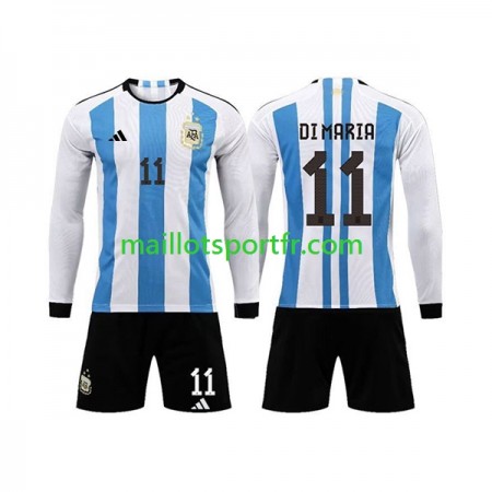 Maillot de Foot Argentine 3 Stars Di Maria 11 Enfant Domicile Coupe du monde 2022 ML